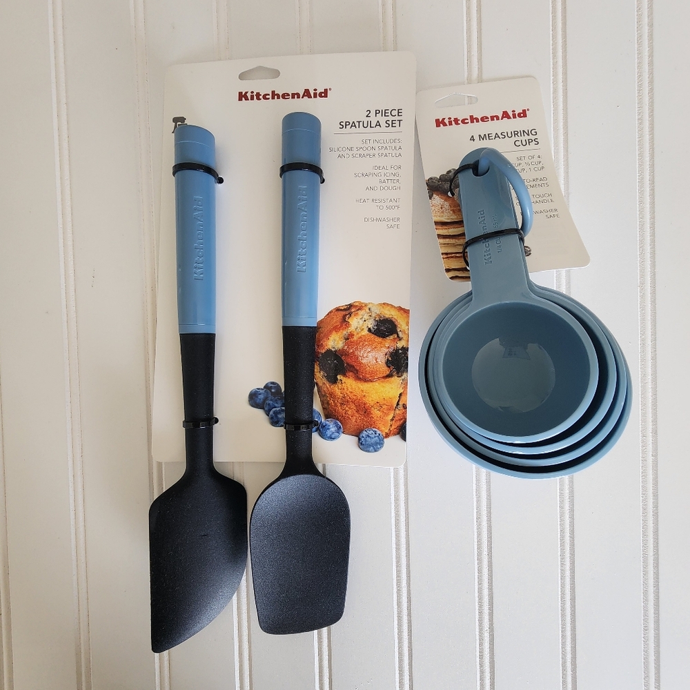 KitchenAid Spatula Set in Aqua (2 piece set) & 4 measuring cups kitchen …